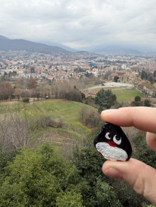 Hand-painted penguin stone #908 hidden at Pezzi di Artiglieria, Bergamo, Italy (photo 5 of 5)