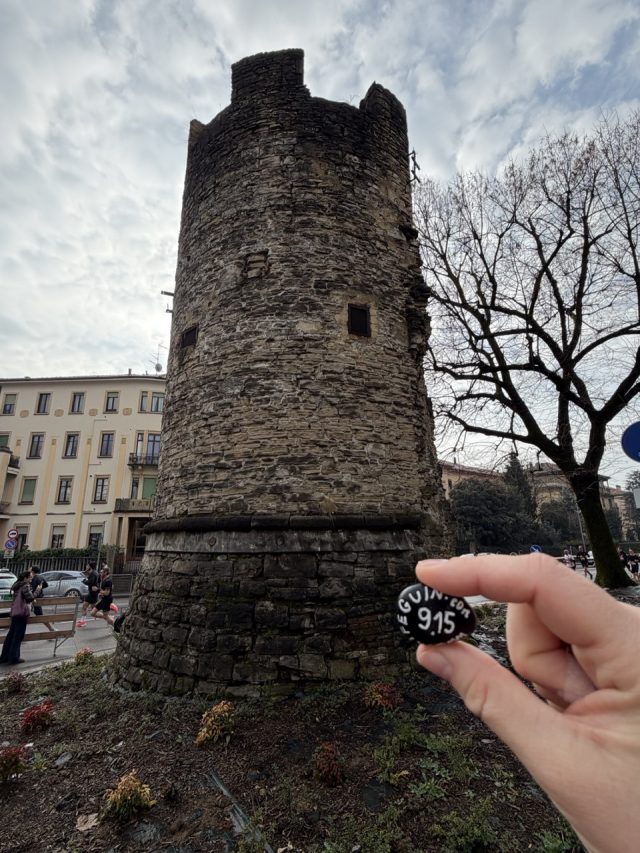 Hand-painted penguin stone #915 hidden at Torre del Galgario, Bergamo, Italy (photo 3 of 5)