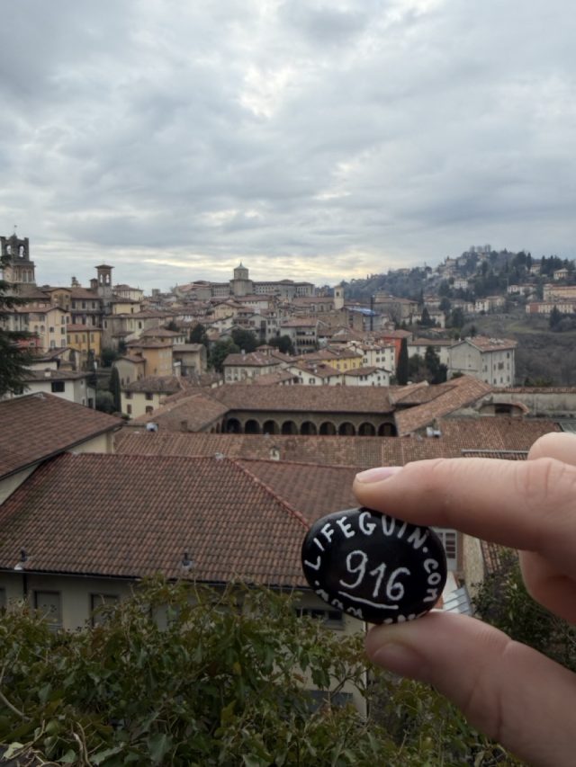 Hand-painted penguin stone #916 hidden at Parco della Rocca e Fauna Orobica, Bergamo, Italy (photo 5 of 5)