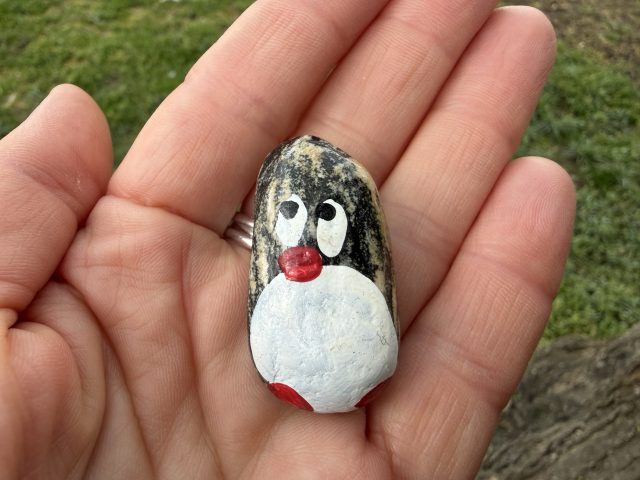 Hand-painted penguin stone #1416 hidden at Tree at Elisabethenanlage Park, Basel, Switzerland (photo 2 of 5)