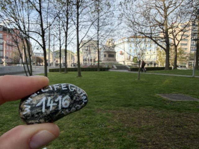 Hand-painted penguin stone #1416 hidden at Tree at Elisabethenanlage Park, Basel, Switzerland (photo 3 of 5)
