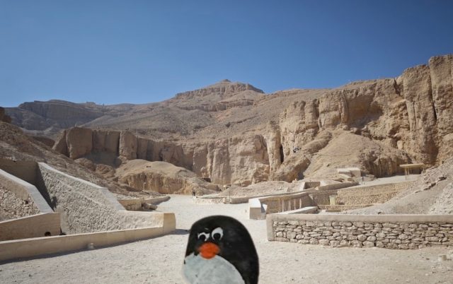 Hand-painted penguin stone #531 hidden at Tomb of Merenptah, KV8, Egypt