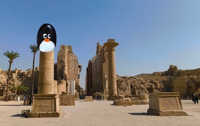 Hand-painted penguin stone #650 hidden at Temple of Sethi I, Karnak Temples, Egypt
