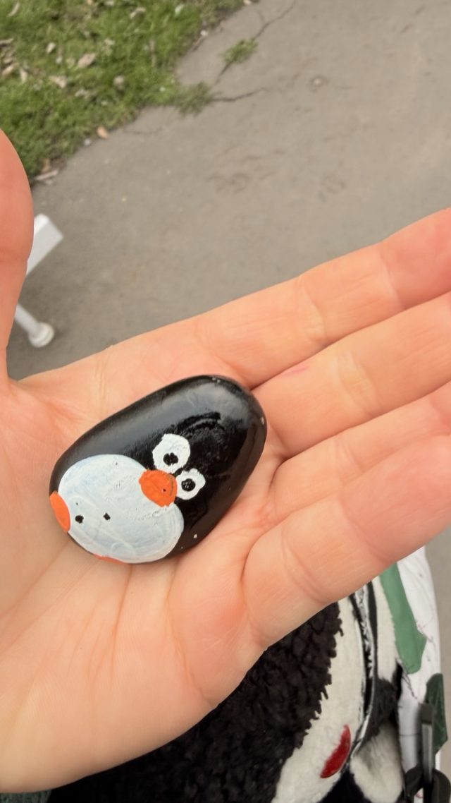 Hand-painted penguin stone #860 hidden at Chapel of St. Eliase, Prague, Czechia (photo 3 of 5)