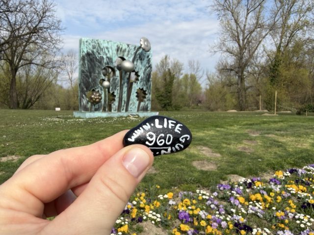 Hand-painted penguin stone #960 hidden at Bundek City Park, Zagreb, Croatia (photo 2 of 5)