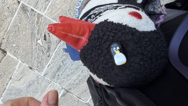 Hand-painted penguin stone #1007 hidden at Courtyard at Bojnice Castle, Bojnice, Slovakia (photo 2 of 5)