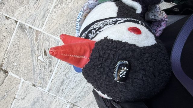 Hand-painted penguin stone #1007 hidden at Courtyard at Bojnice Castle, Bojnice, Slovakia (photo 4 of 5)