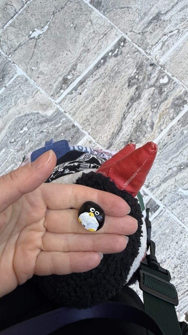 Hand-painted penguin stone #1011 hidden at Curtain Wall of Bojnice Castle, Bojnice, Slovakia (photo 4 of 5)