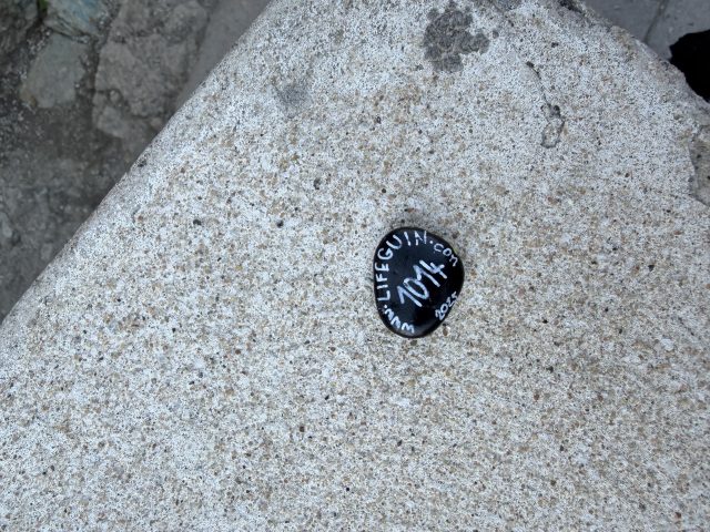 Hand-painted penguin stone #1014 hidden at Bojnice's rotunda, Bojnice, Slovakia (photo 4 of 5)