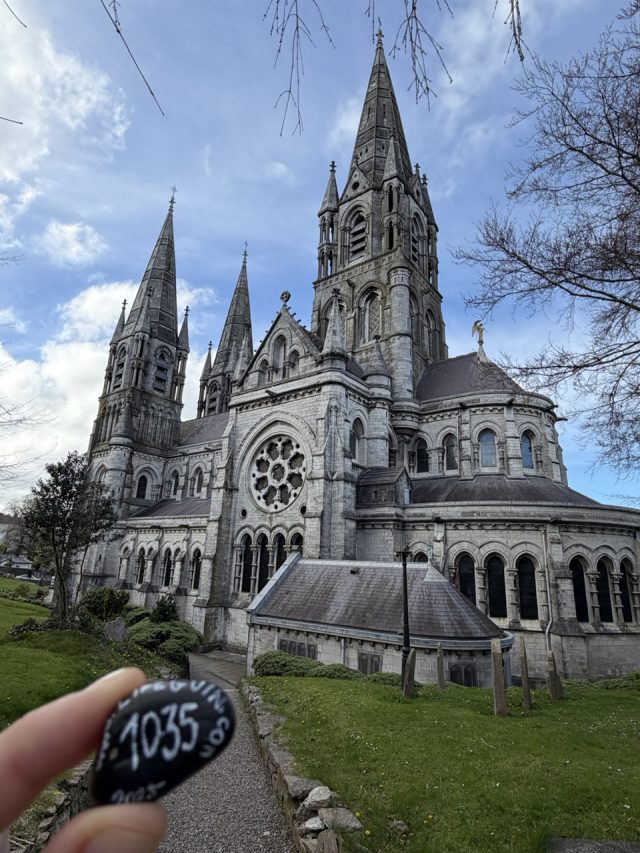 Hand-painted penguin stone #1035 hidden at Saint Fin Barre's Cathedral, Cork, Ireland (photo 2 of 5)