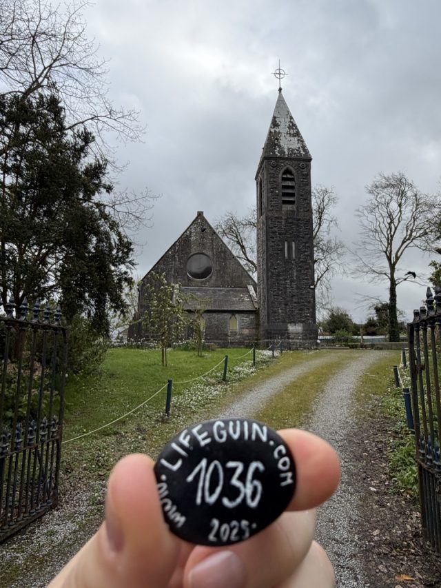 Hand-painted penguin stone #1036 hidden at St. Paul's Church & Graveyard, Glin, Ireland (photo 4 of 5)