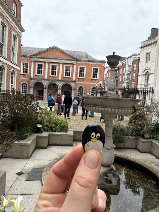 Hand-painted penguin stone #1038 hidden at Dublin Castle, Dublin, Ireland (photo 2 of 4)
