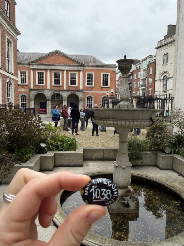 Hand-painted penguin stone #1038 hidden at Dublin Castle, Dublin, Ireland (photo 4 of 4)