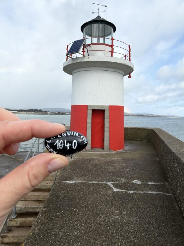 Hand-painted penguin stone #1040 hidden at East Pier Head Light, Wicklow, Ireland (photo 3 of 5)