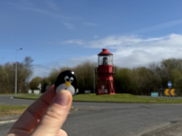 Hand-painted penguin stone #1045 hidden at Alf Skua Lightship Lantern, Arklow, Ireland (photo 4 of 5)