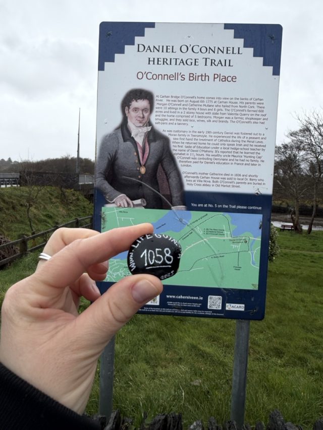 Hand-painted penguin stone #1058 hidden at Birthplace of Daniel O'Connell, Cahersiveen, Ireland (photo 2 of 5)