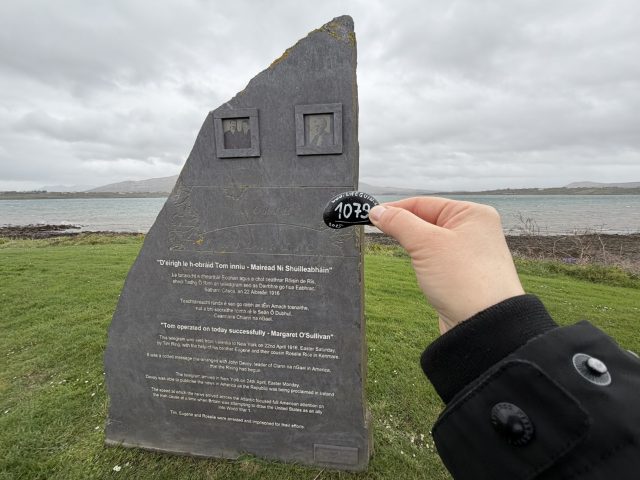 Hand-painted penguin stone #1079 hidden at Eighth Wonder - Transatlantic Cable Station, Valentia, Ireland (photo 2 of 5)