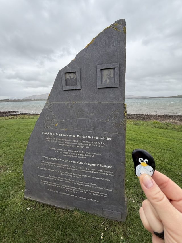 Hand-painted penguin stone #1079 hidden at Eighth Wonder - Transatlantic Cable Station, Valentia, Ireland (photo 4 of 5)
