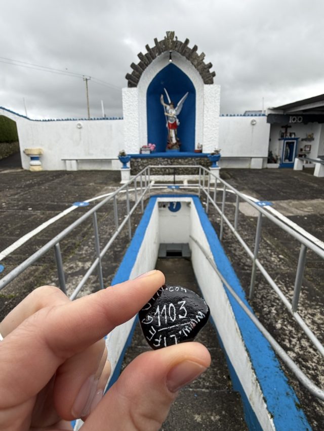 Hand-painted penguin stone #1103 hidden at St. Michaels Well, Lixnaw, Ireland (photo 3 of 5)