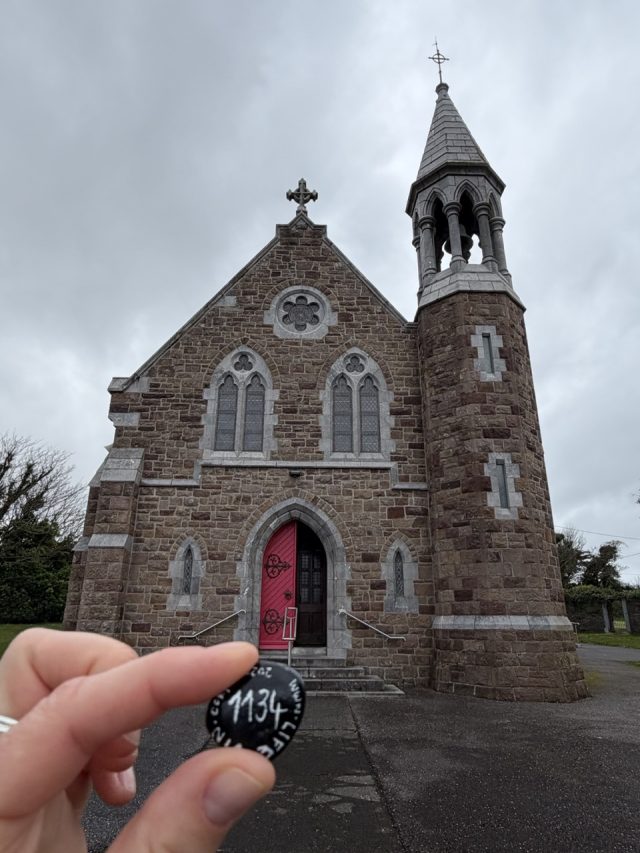 Hand-painted penguin stone #1134 hidden at Church of the Immaculate Conception, Valentia, Ireland (photo 3 of 5)