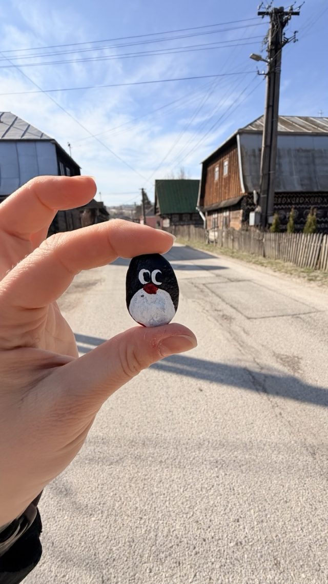 Hand-painted penguin stone #900 hidden at Radenov Dom, Cicmany, Slovakia (photo 4 of 5)
