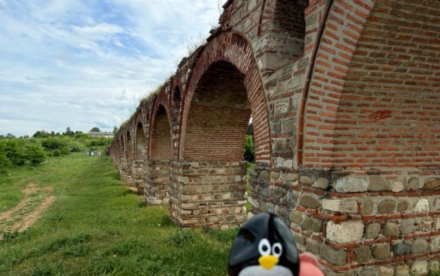 Ručne maľovaný tučniakový kameň č. 1013 ukrytý na mieste Skopje Aqueduct, Skopje, Severné Macedónsko