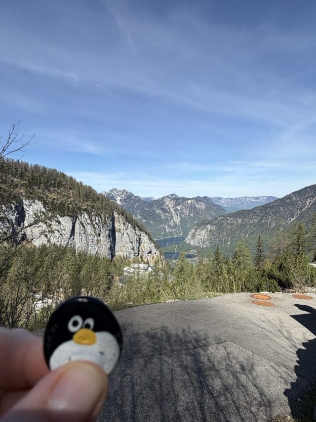Hand-painted penguin stone #1030 hidden at Dachstein Giant Ice Cave, Obertraun, Austria (photo 2 of 5)
