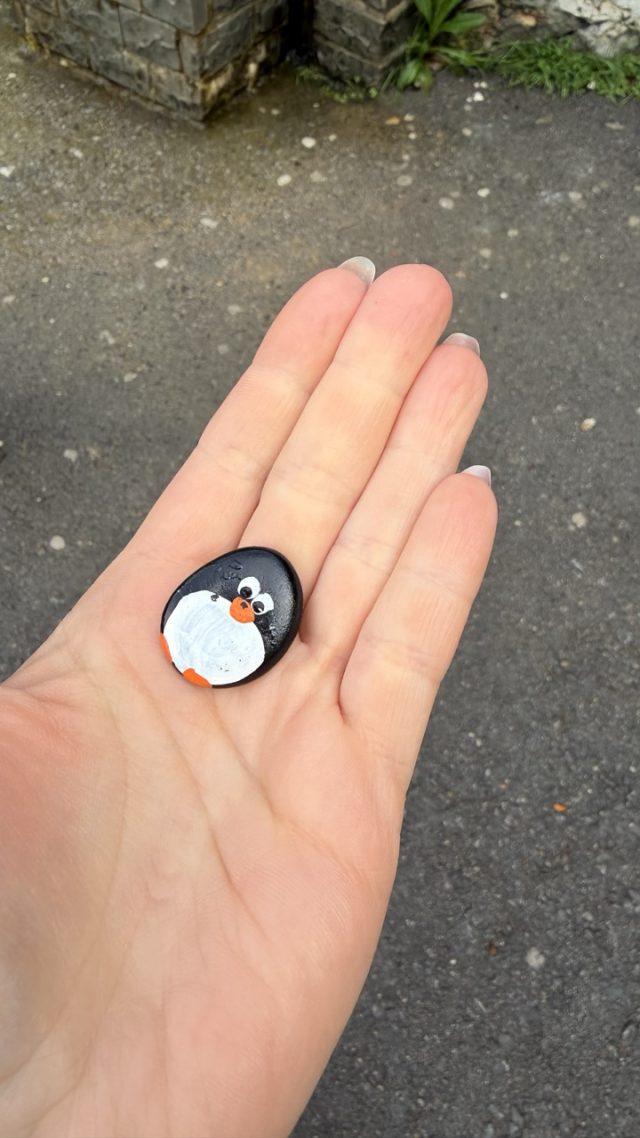 Hand-painted penguin stone #1136 hidden at Water Spring, Prizren, Kosovo (photo 2 of 4)
