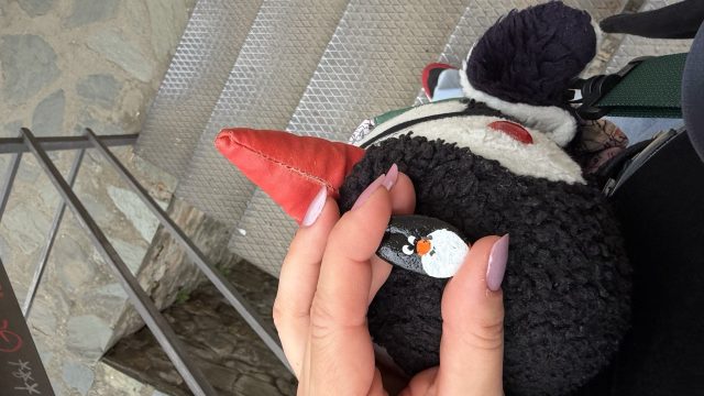 Hand-painted penguin stone #1137 hidden at Fortress View Point, Skopje, North Macedonia (photo 3 of 5)