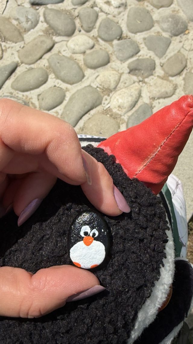 Hand-painted penguin stone #1141 hidden at Road to Prizren Fortress, Prizren, Kosovo (photo 3 of 5)