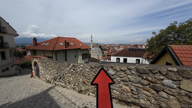 Hand-painted penguin stone #1141 hidden at Road to Prizren Fortress, Prizren, Kosovo (photo 5 of 5)