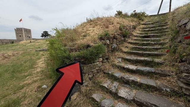Hand-painted penguin stone #1149 hidden at Stairs in Skopje Fortress, Skopje, North Macedonia (photo 4 of 4)