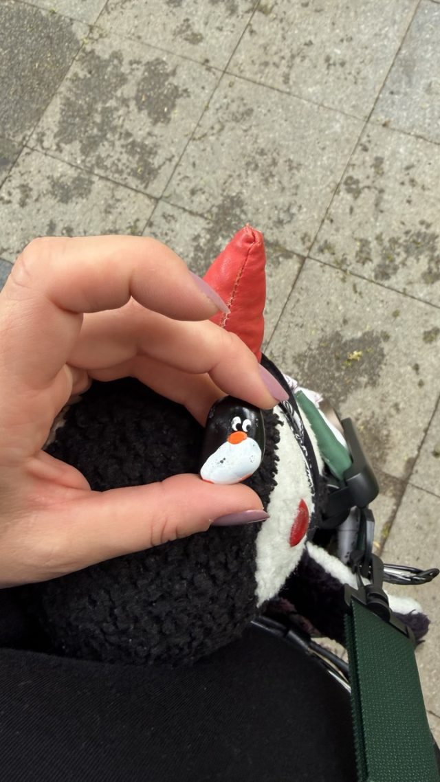 Hand-painted penguin stone #1150 hidden at Monument to the Founders of IMRO 1893, Skopje, North Macedonia (photo 2 of 5)