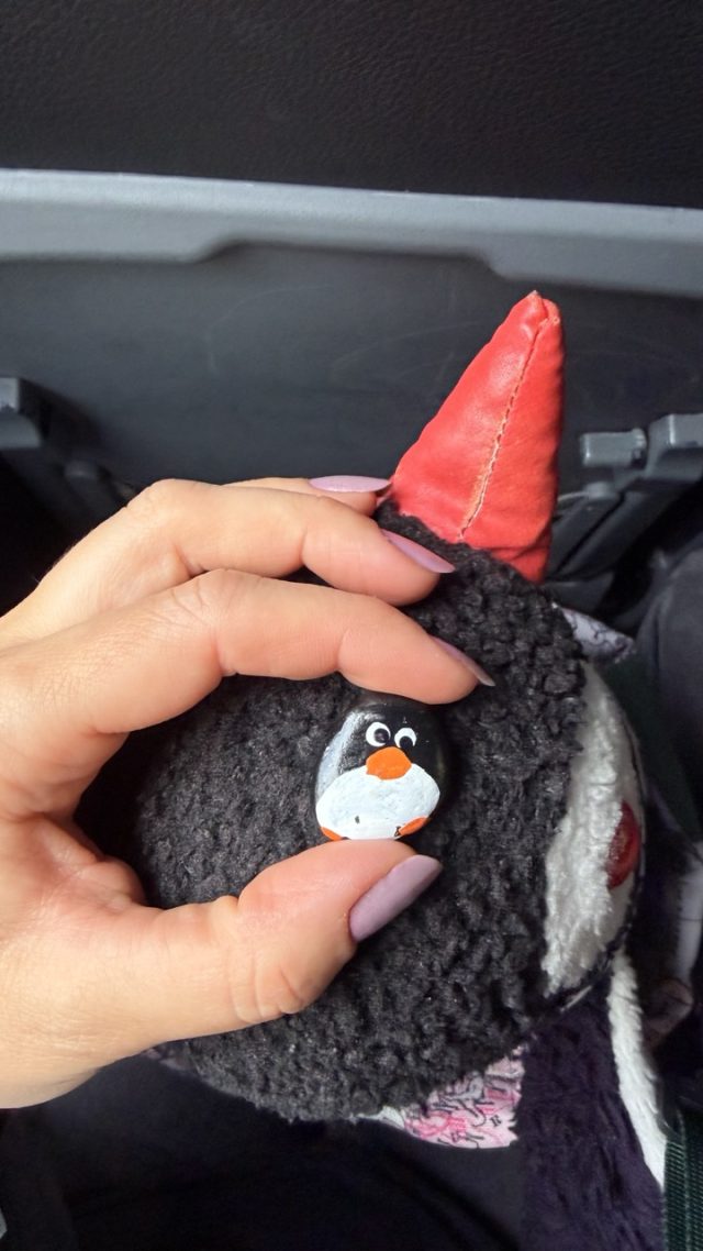 Hand-painted penguin stone #1171 hidden at Panorama Viewpoint, Skopje, North Macedonia (photo 2 of 4)