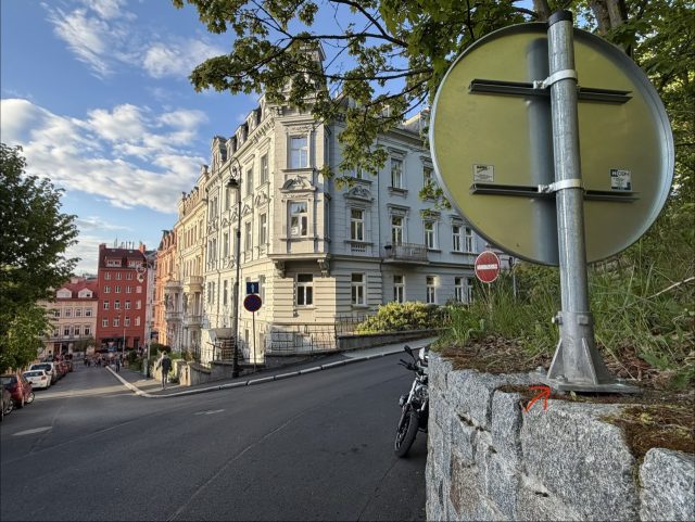 Hand-painted penguin stone #1177 hidden at Traffic Sign, Karlove Vary, Czechia (photo 4 of 5)