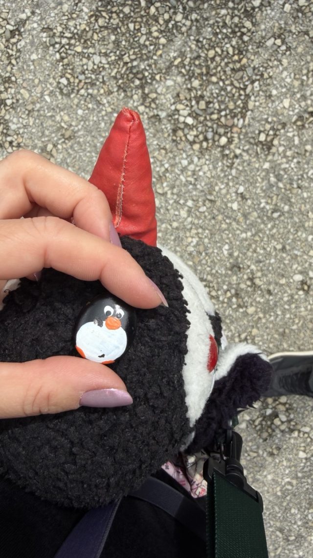 Hand-painted penguin stone #1179 hidden at Entrance Gate, Macedonian Village, North Macedonia (photo 2 of 4)