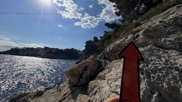 Hand-painted penguin stone #1461 hidden at Bonivonno Beach, Dubrovnik, Croatia (photo 4 of 5)