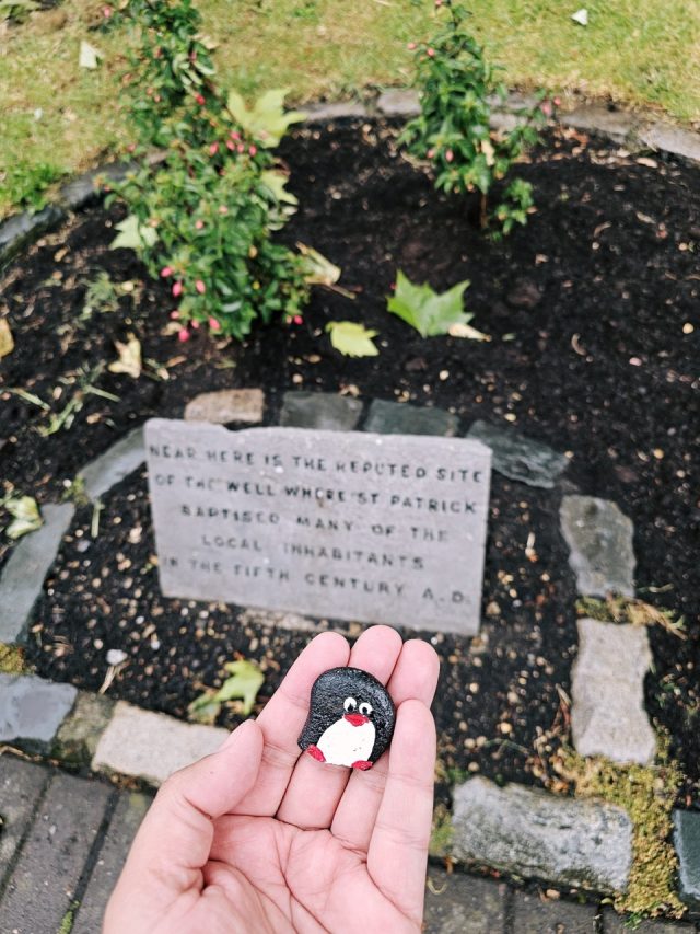 Hand-painted penguin stone #171 hidden at St Patrick's Cathedral, Dublin, Ireland (photo 3 of 4)