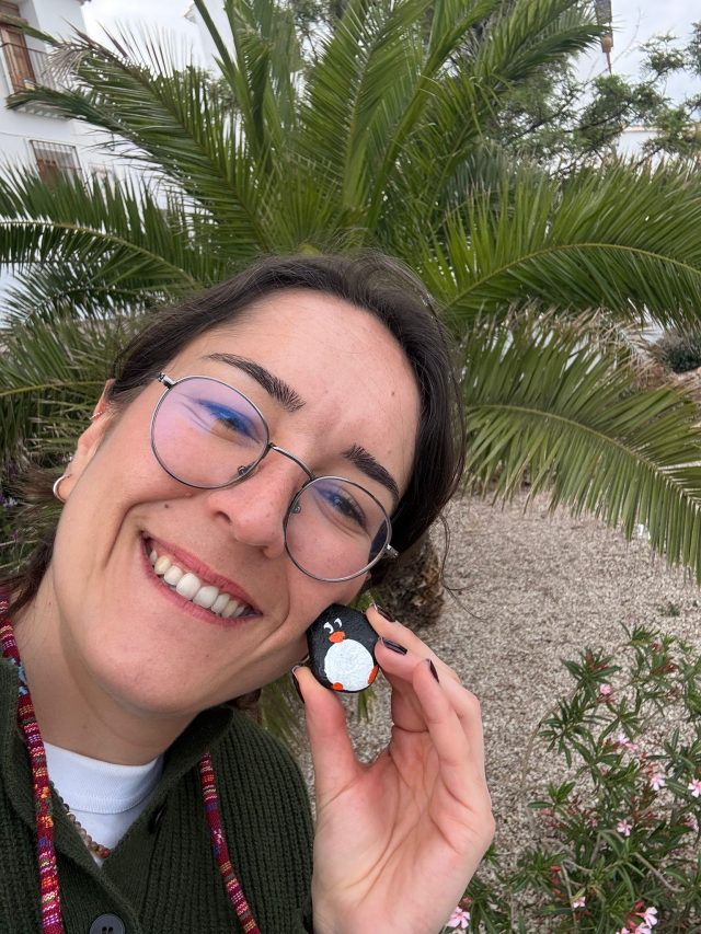 Hand-painted penguin stone #203 hidden at Mirador Blanc, Altea, Spain (photo 5 of 5)