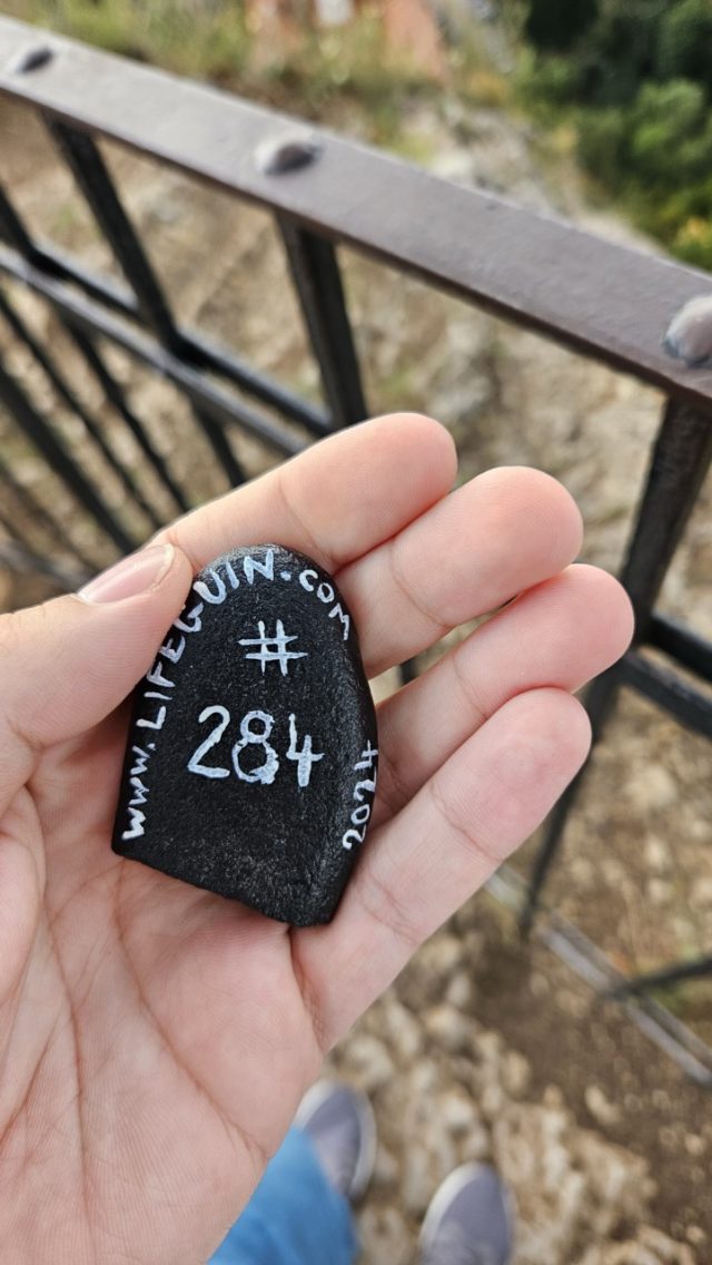 Hand-painted penguin stone #284 hidden at St. John's Rock Wall, Svaty Jan pod Skalou, Czechia (photo 4 of 5)