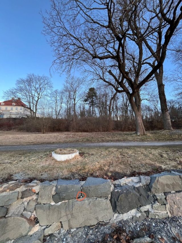 Hand-painted penguin stone #426 hidden at Fornebu Hovedgard, Oslo, Norway (photo 3 of 4)