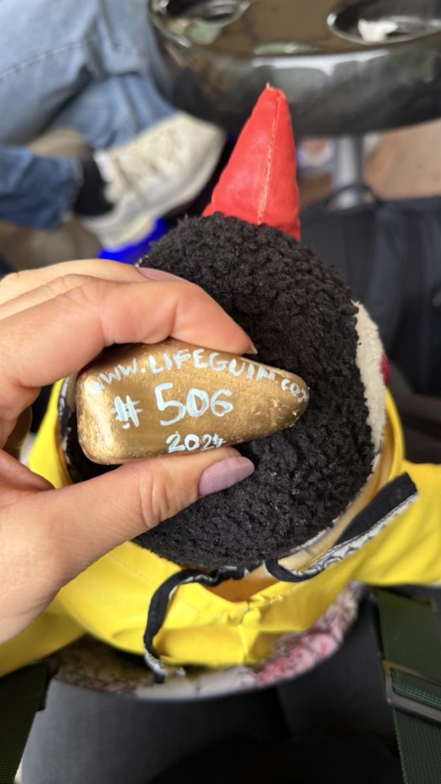 Hand-painted penguin stone #506 hidden at Vrelo Cave, Matka Canyon, North Macedonia (photo 2 of 5)