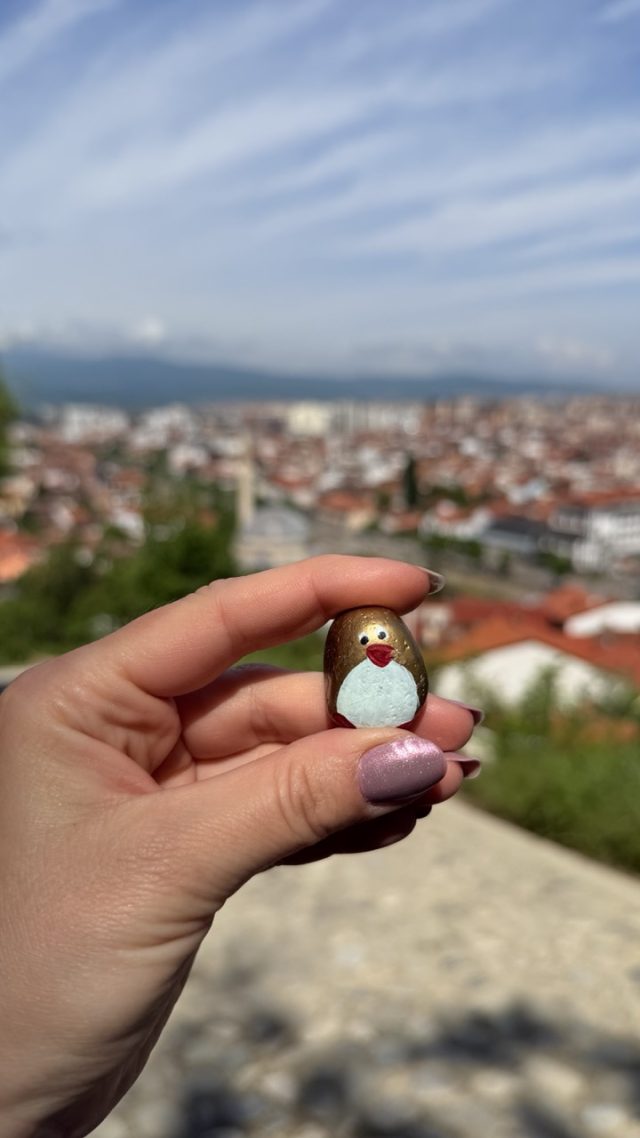 Hand-painted penguin stone #514 hidden at Prizren Fortress, Prizren, Kosovo (photo 3 of 5)