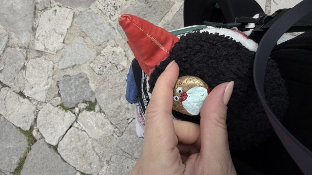Hand-painted penguin stone #518 hidden at Church of Our Lady of the Rocks, Perast, Montenegro (photo 2 of 5)