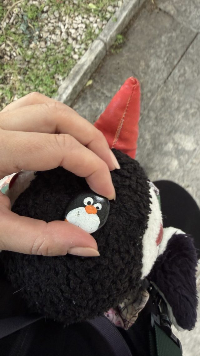 Hand-painted penguin stone #811 hidden at Boat Tours Port, Perast, Montenegro (photo 2 of 5)
