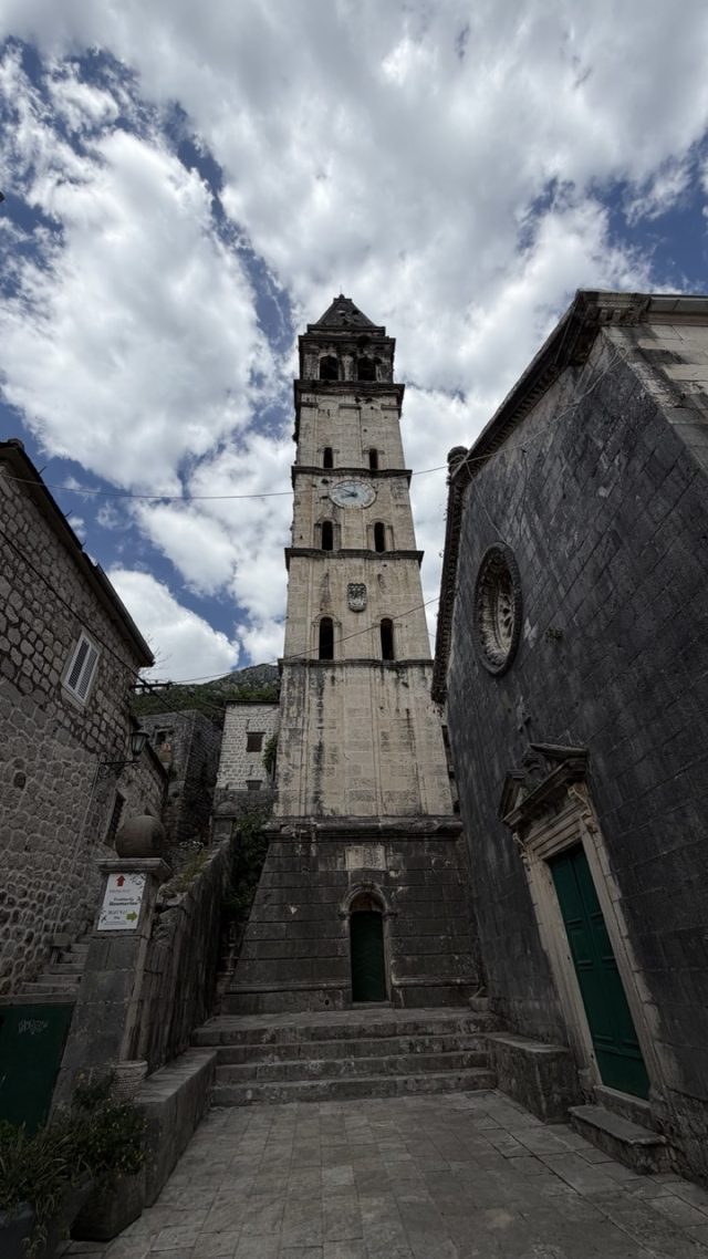 Hand-painted penguin stone #907 hidden at Bell Tower, Perast, Montenegro (photo 5 of 5)