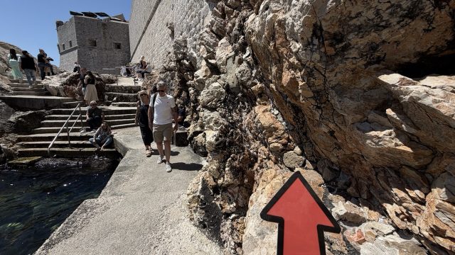 Hand-painted penguin stone #910 hidden at St. John's Fort, Dubrovnik, Croatia (photo 4 of 4)