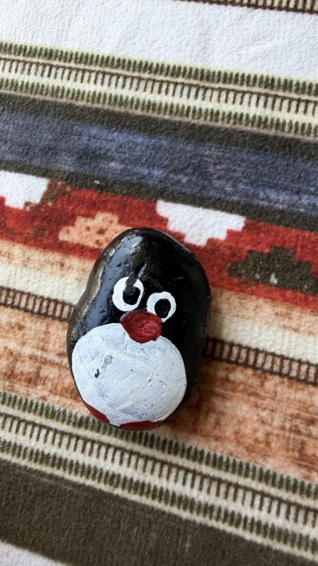 Hand-painted penguin stone #913 hidden at Restaurant Lagero, Mostar, Bosnia and Herzegovina (photo 2 of 5)