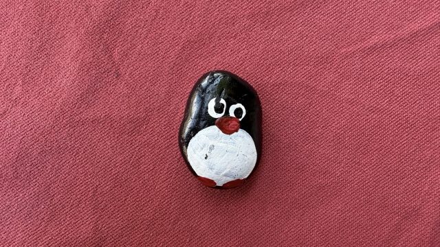 Hand-painted penguin stone #913 hidden at Restaurant Lagero, Mostar, Bosnia and Herzegovina (photo 4 of 5)