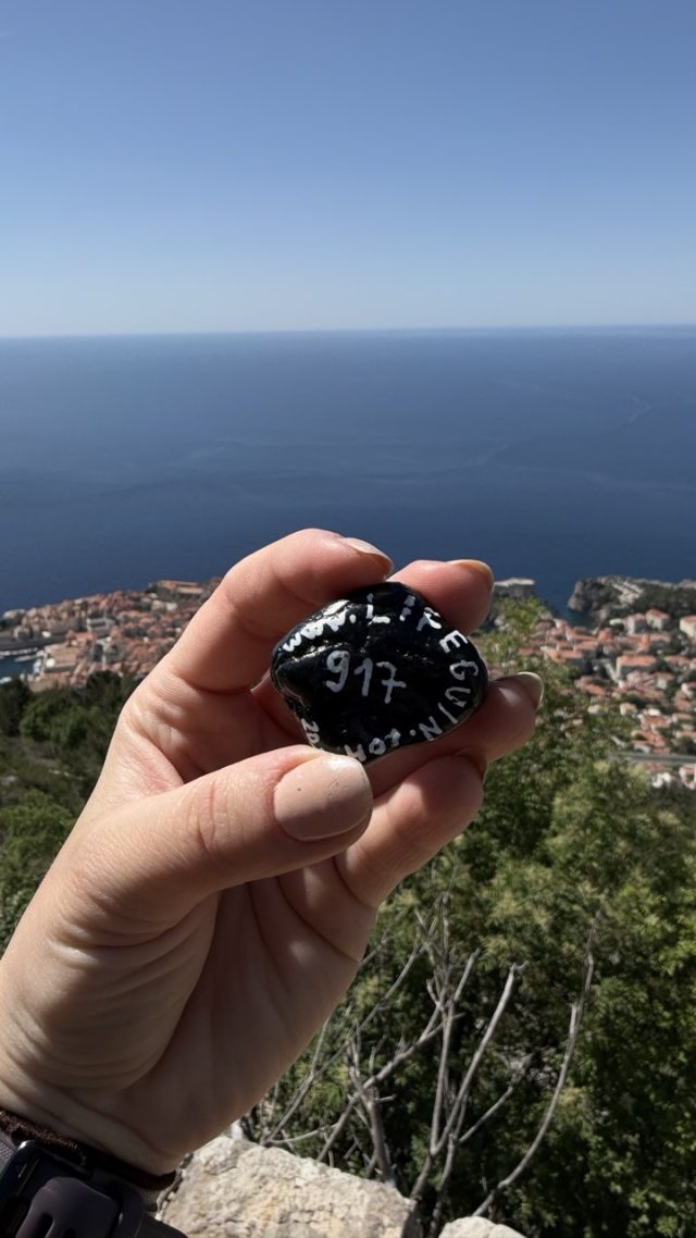 Hand-painted penguin stone #917 hidden at Dubrovnik Stations of the Cross XIII, Dubrovnik, Croatia (photo 3 of 5)